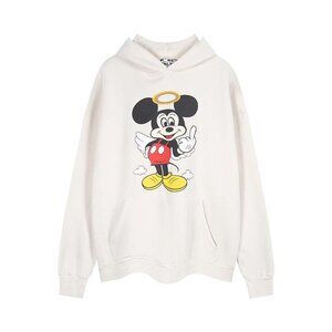 Purey Mickey Cartoon Print Hooded Sweatshirt Cream
